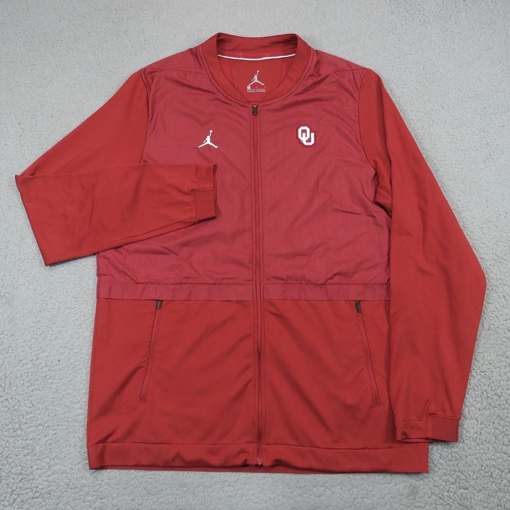 Jordan Oklahoma Sooners Jacket Mens Large Full Zip Vented Windbreaker Hybrid OU
